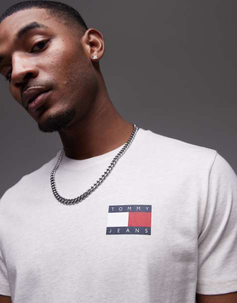 Tommy Jeans slim essential flag t-shirt in oat marl