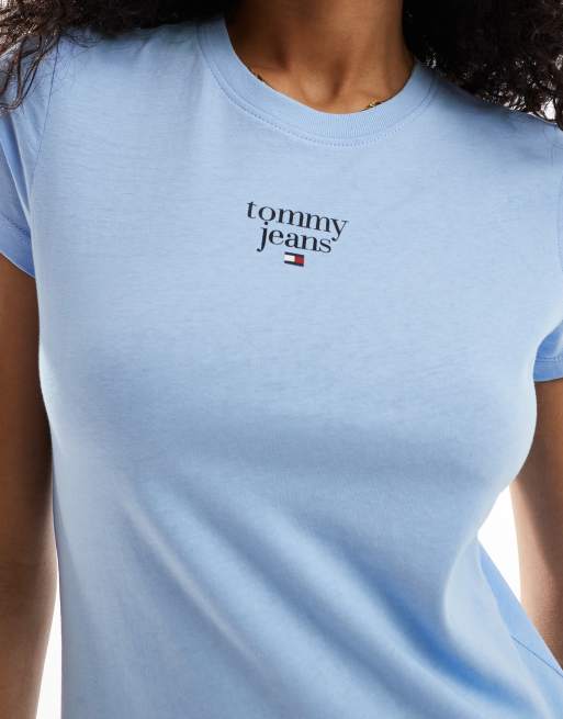 Tommy Jeans slim essential logo t-shirt in baby blue ASOS