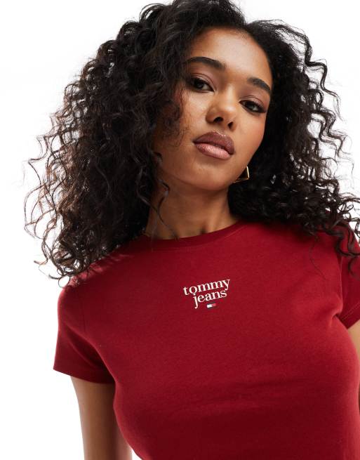 Tommy Jeans Slim Essential Logo T Shirt in Burnt Red