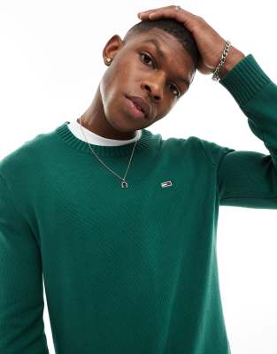 Tommy Jeans Slim Essentials Crewneck Sweater In Green