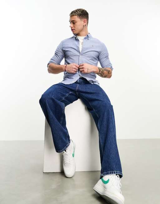 Tommy Jeans - Slim-fit Oxford overhemd in marineblauw, 3 van 4