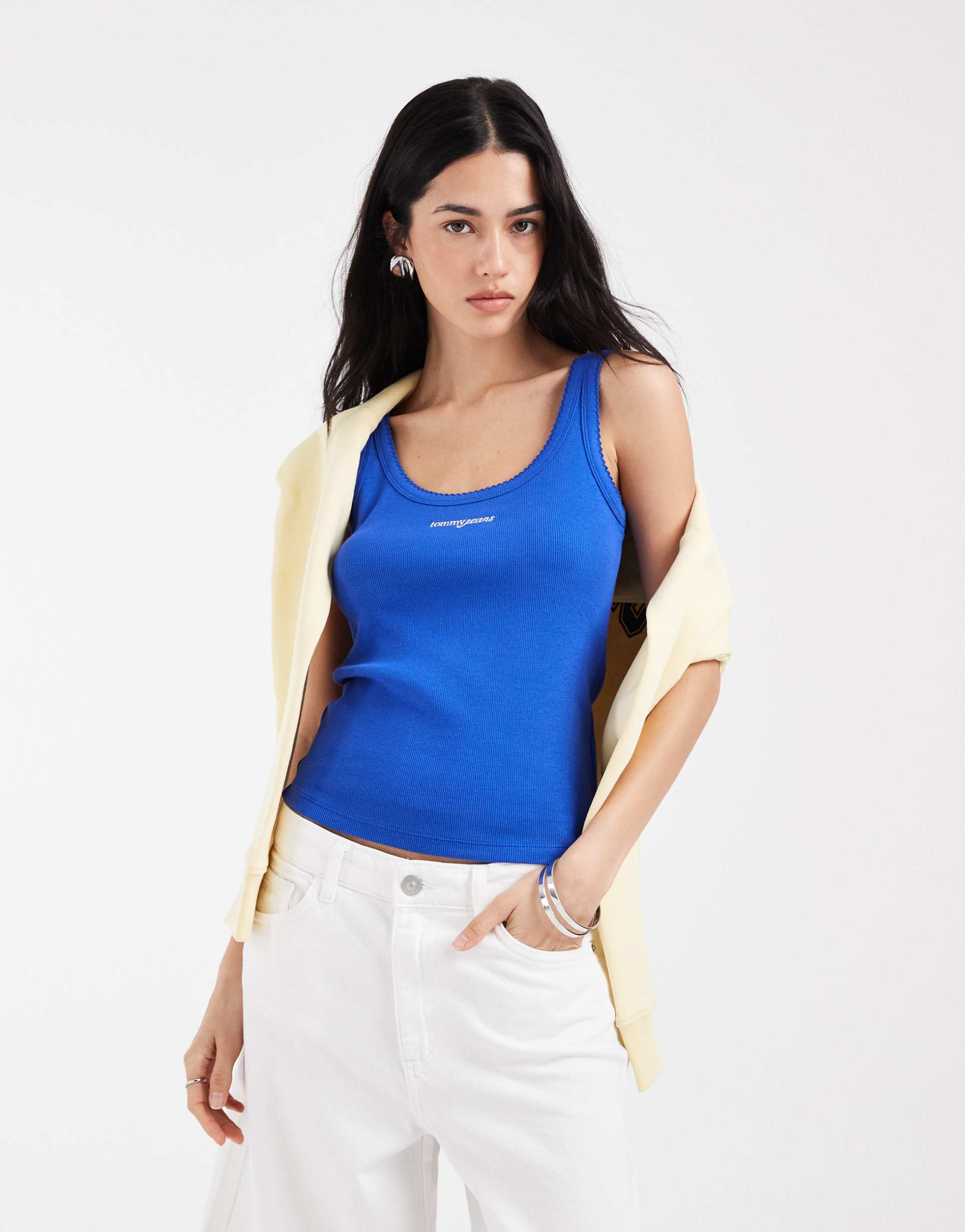 tommy jeans slim fit ribbed tank top in blue