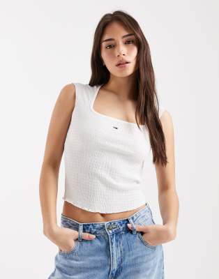 Tommy Jeans slim fit square neck tank top in white