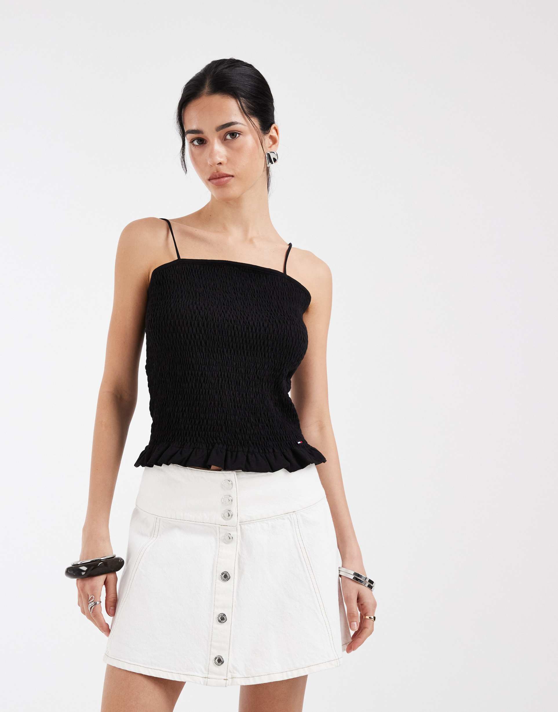 tommy jeans slim fit strappy top in black