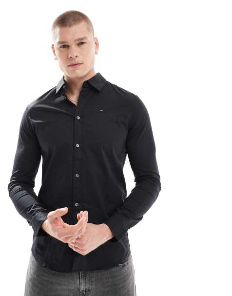 Tommy Jeans slim fit stretch shirt in black
