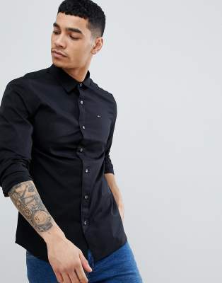 Tommy Jeans slim fit stretch shirt in black | ASOS