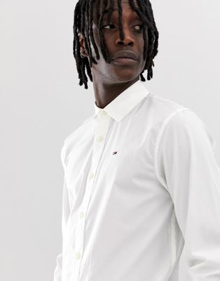 Tommy Jeans slim fit stretch shirt in white - ASOS Price Checker