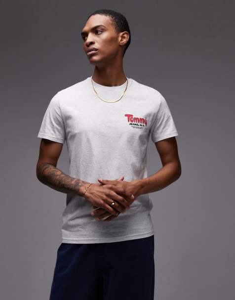 Tommy Jeans – Slim Fit T-Shirt in meliertem Grau mit Bubble-Logo auf der Brust - view 1