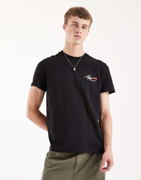 Tommy Jeans - Slim-fit T-shirt met logo op de borst in zwart - view 1