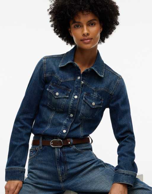 Tommy Jeans Slim fit western denim shirt in denim dark, 3 of 6
