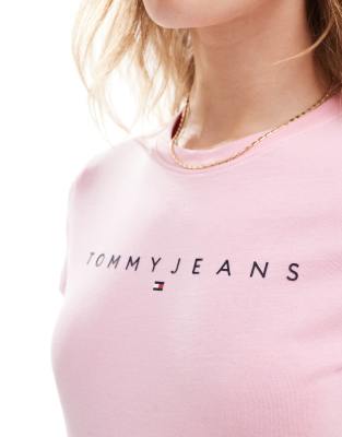 Tommy Jeans Slim Linear Logo T-shirt In Pink