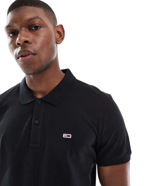 Tommy Jeans slim placket polo in Black - view 1