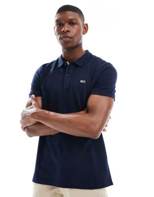 Tommy Jeans slim placket polo in Blue