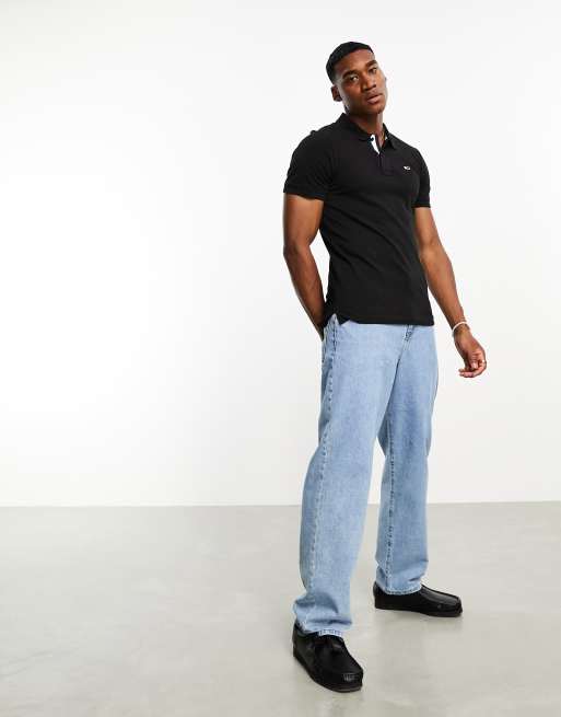 Denim polo shirt short sleeve sale