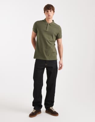 Tommy Jeans Slim Placket Short Sleeve Polo Shirt In Green