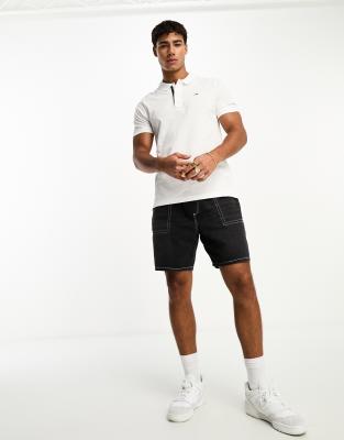 Tommy Jeans Tommy Jeans slim placket short sleeve polo shirt in white