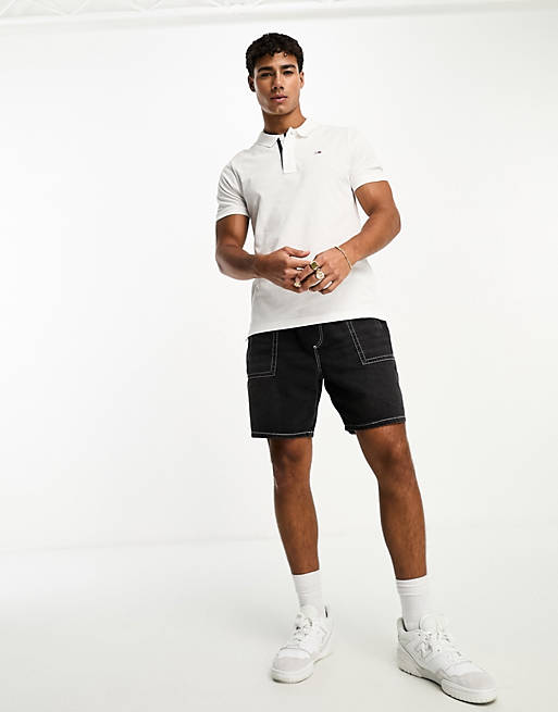 Tommy Jeans slim placket short sleeve polo shirt in white | ASOS