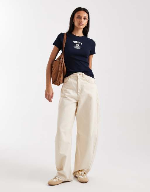 Tommy Jeans slim rib 85 t-shirt in navy, 3 of 4