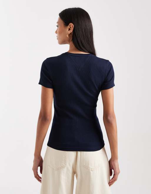 Tommy Jeans slim rib 85 t-shirt in navy, 4 of 4