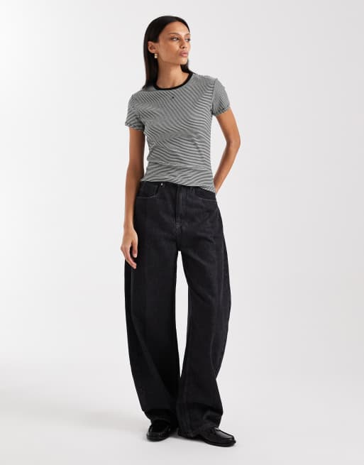 Tommy Jeans slim rib knit ringer t-shirt in black and white stripes, 3 of 4