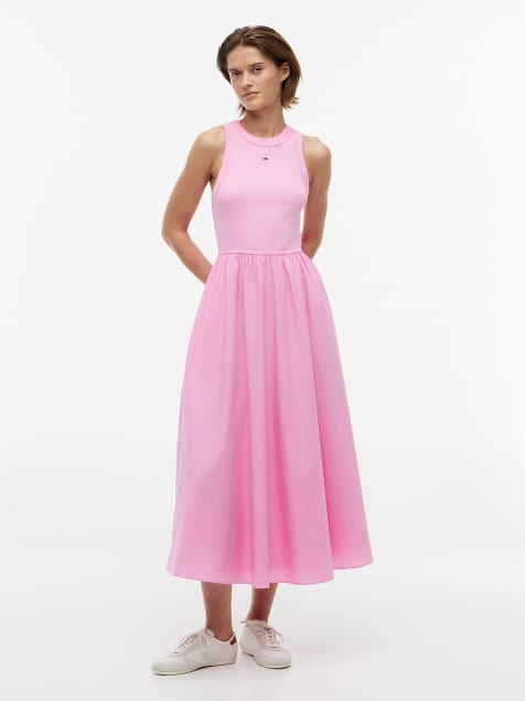 Tommy Jeans Slim sleeveless poplin maxi dress in pink - view 1