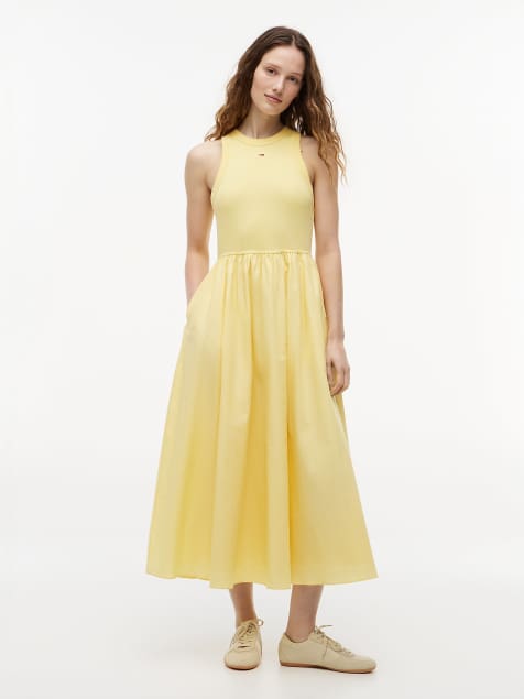 Tommy Jeans Slim sleeveless poplin maxi dress in yellow - view 1