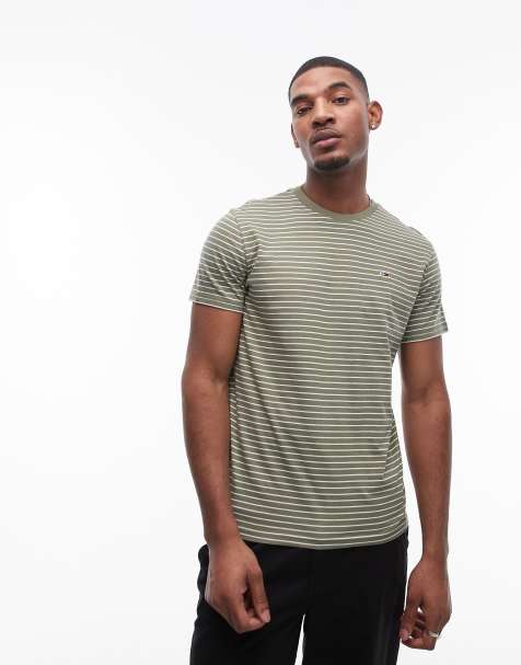 Tommy Jeans slim stripe T-shirt in green and off white - view 1