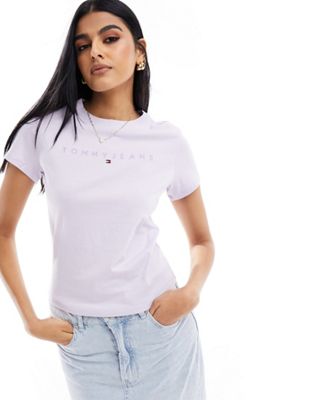 Tommy Jeans slim tonal linear t-shirt in lilac