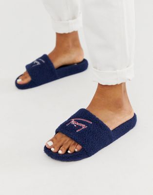 Tommy Jeans - Slippers met teddystof en logo-Marineblauw