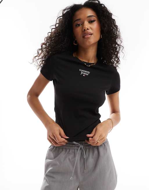 Tommy Jeans - Smal T-shirt med logoprint i sort