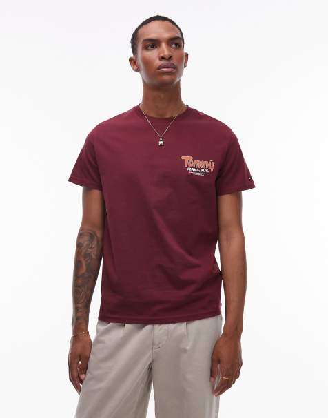 Tommy Jeans - Smal T-shirt met bubbellogo op de borst in bordeauxrood - view 1