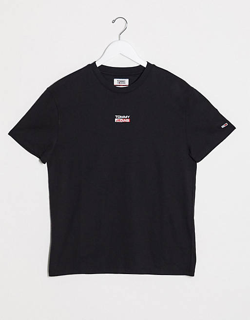 Tommy Jeans small centered logo t-shirt in black | ASOS