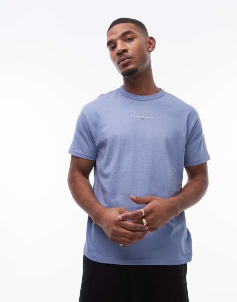 Tommy Jeans small linear logo t-shirt in light blue - view 1
