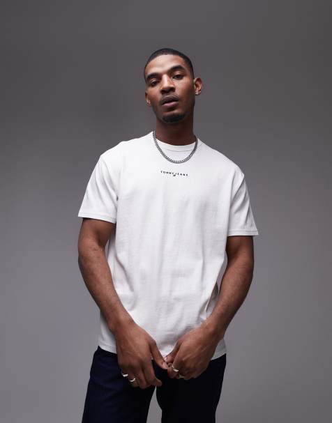 Tommy Jeans small linear logo t-shirt in white - view 1