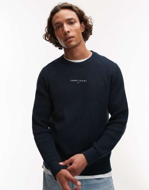 Tommy Jeans small logo slim jumper in navy - view 1