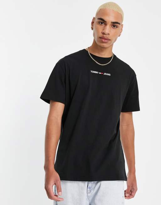 Tommy Jeans small text chest logo T shirt in black