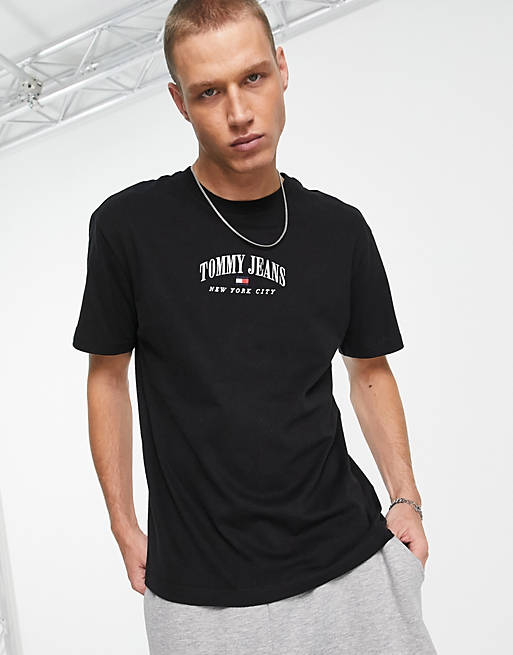 Tommy Jeans small varsity logo classic fit t-shirt in black | ASOS