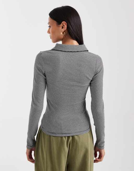 Tommy Jeans - Smalle gestreepte polotop in zwart en wit, 3 van 4