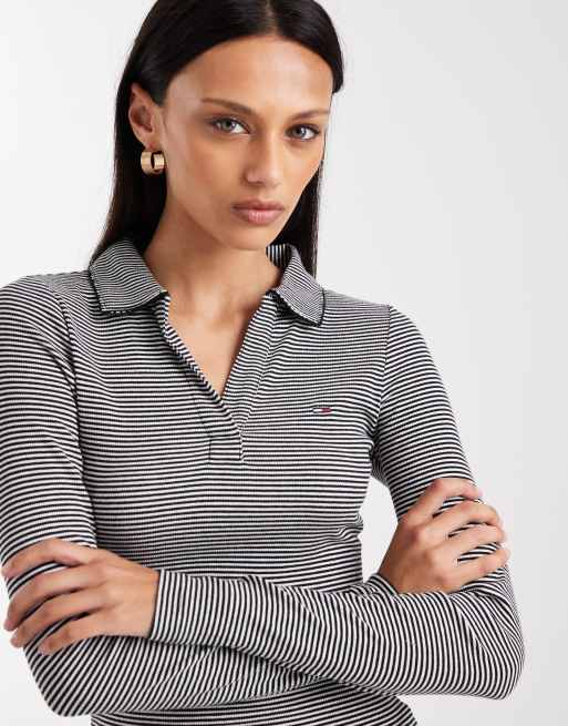 Tommy Jeans - Smalle gestreepte polotop in zwart en wit, 4 van 4