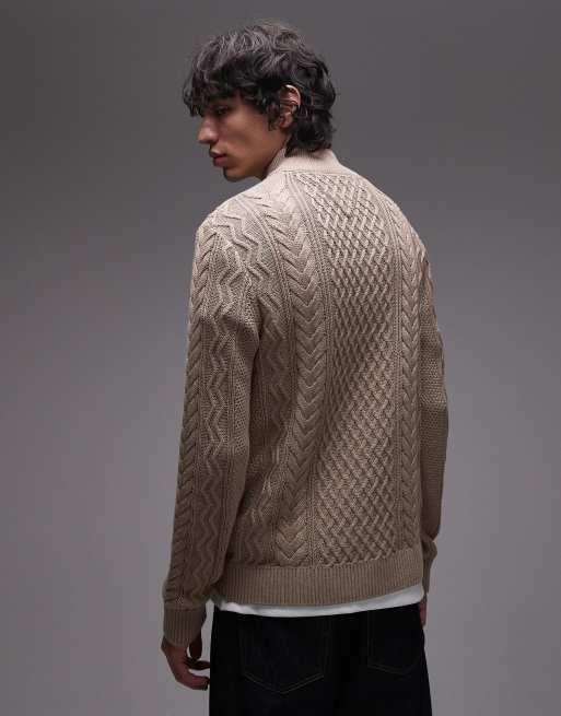 Tommy Jeans - Smalle kabeltrui met 1/4 rits in taupe, 3 van 5