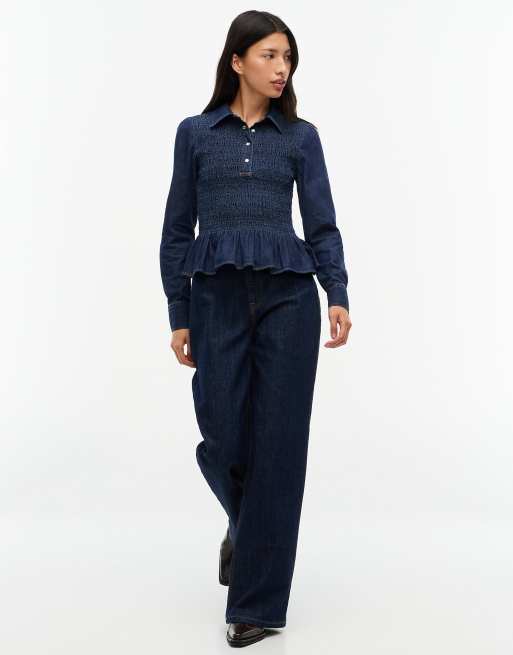 Tommy Jeans Smock-Chambray-Schößchenhemd in dunklem Denim, 2 von 6
