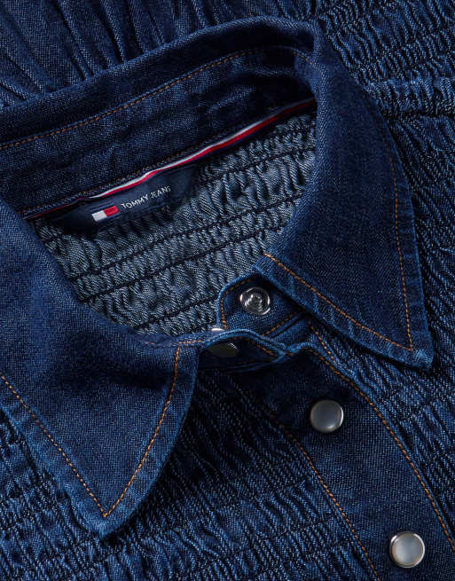 Tommy Jeans Smock-Chambray-Schößchenhemd in dunklem Denim, 6 von 6