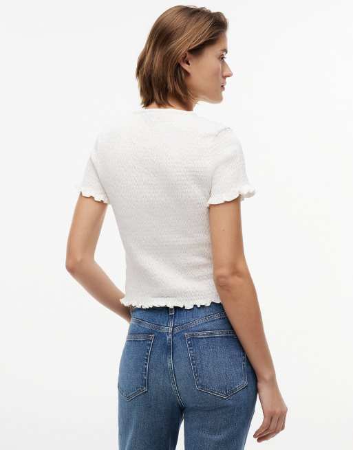 Tommy Jeans Smock flag embroidery slim t-shirt in white, 4 of 6