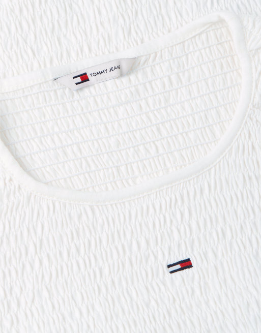 Tommy Jeans Smock flag embroidery slim t-shirt in white, 6 of 6