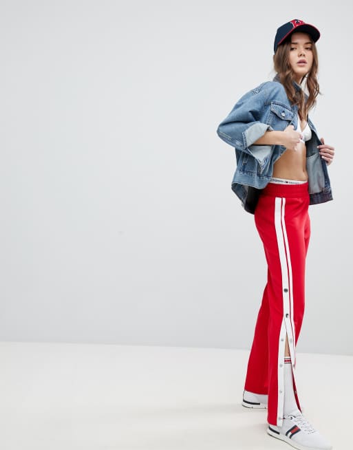 Red best sale snap jeans