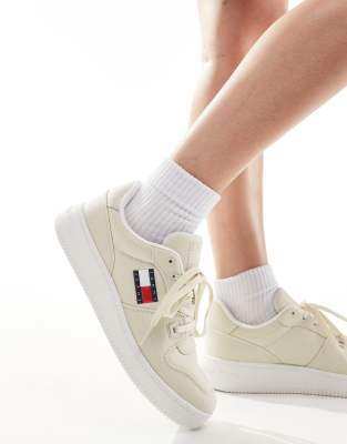 Tommy Jeans - Sneakers stile basket beige rétro in tessuto