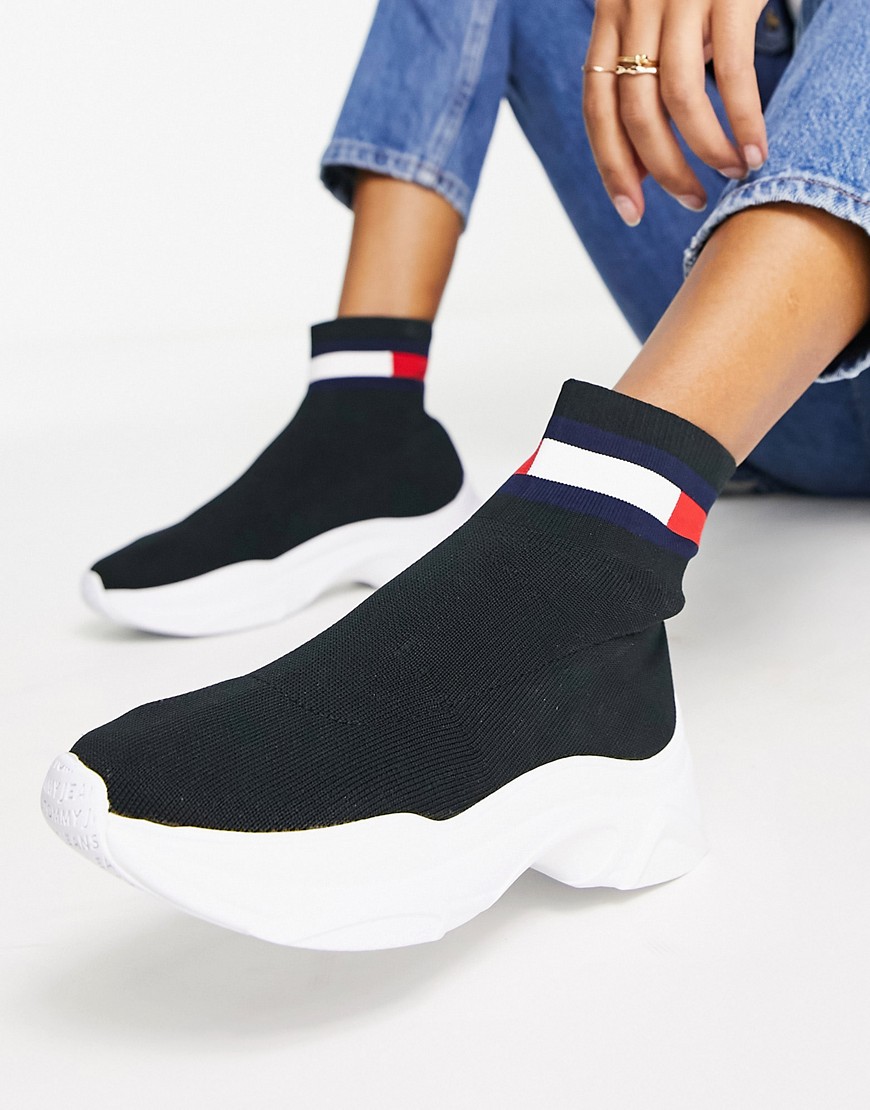 Tommy Jeans sock boot trainers in black