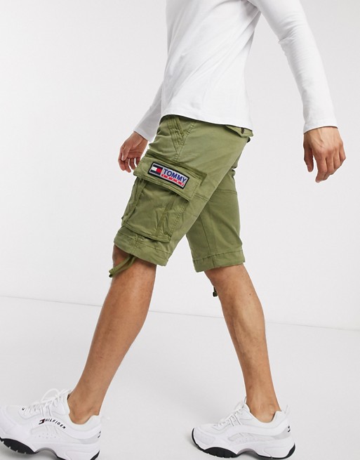 Tommy Jeans solid cargo shorts in olive green