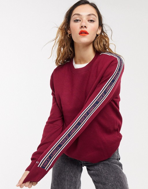 Tommy Jeans solid tape detail sweater in red