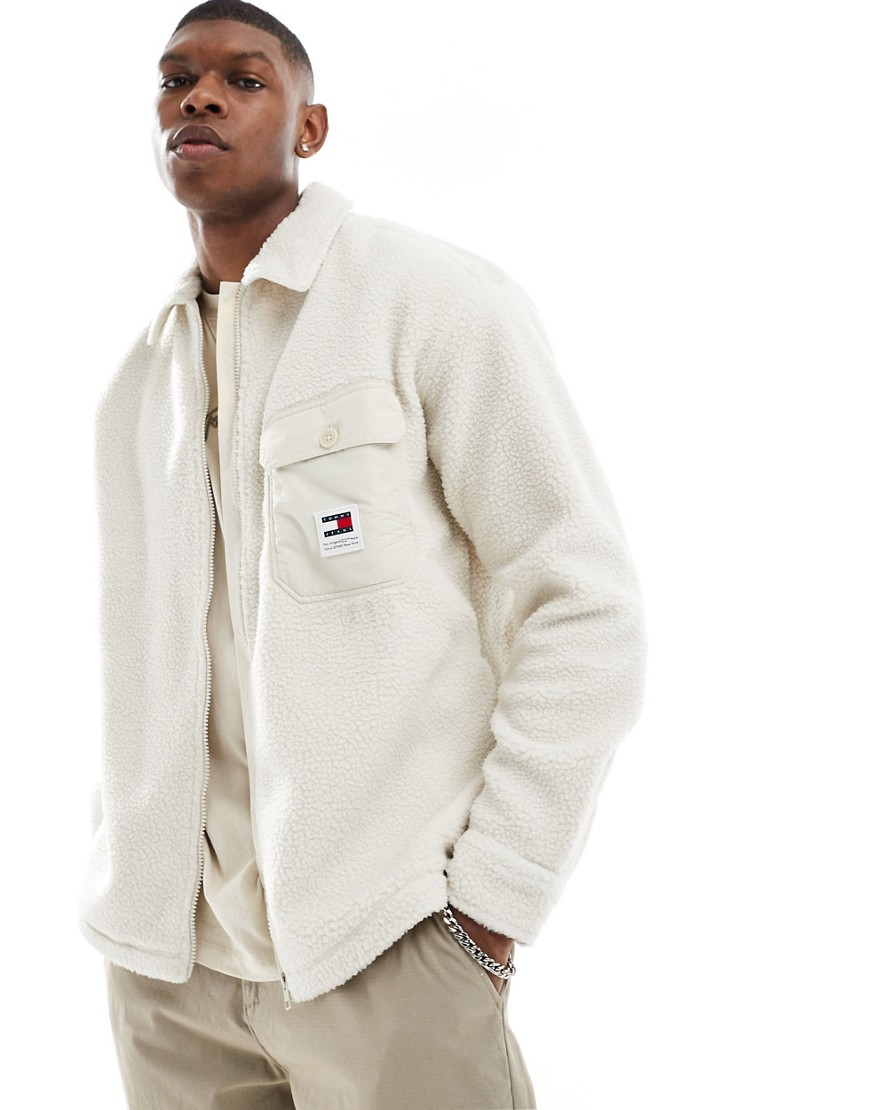 Tommy Jeans solid teddy overshirt in off white